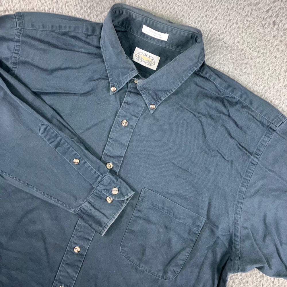 Vtg Eagle Button Down Shirt Men 16.5 32/33 Blue Cotton L/S Workwear Outdoor 90s